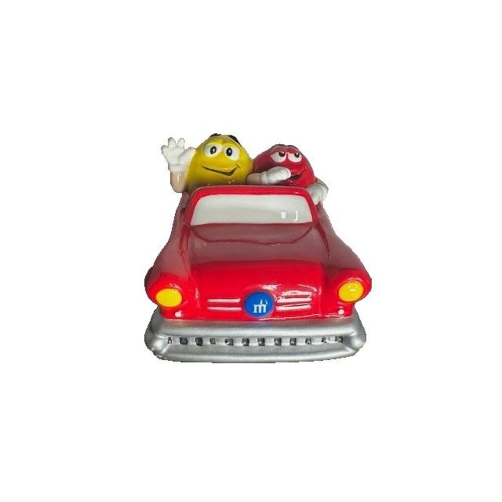 2002 Galerie Ceramic M&M Red Convertible Sports Car Candy Dish Red & Yellow M&Ms